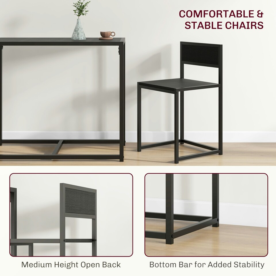 image 1 of HOMCOM 3 Piece Dining Table Set with Metal Frame, Black Black