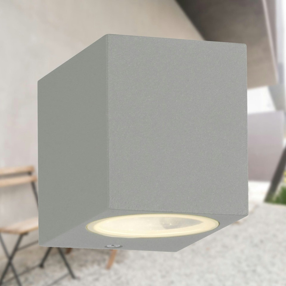 image 1 of Set of 2 Falmouth - Grey Downwards Outdoor IP44 Wall Lights Grey | Clear