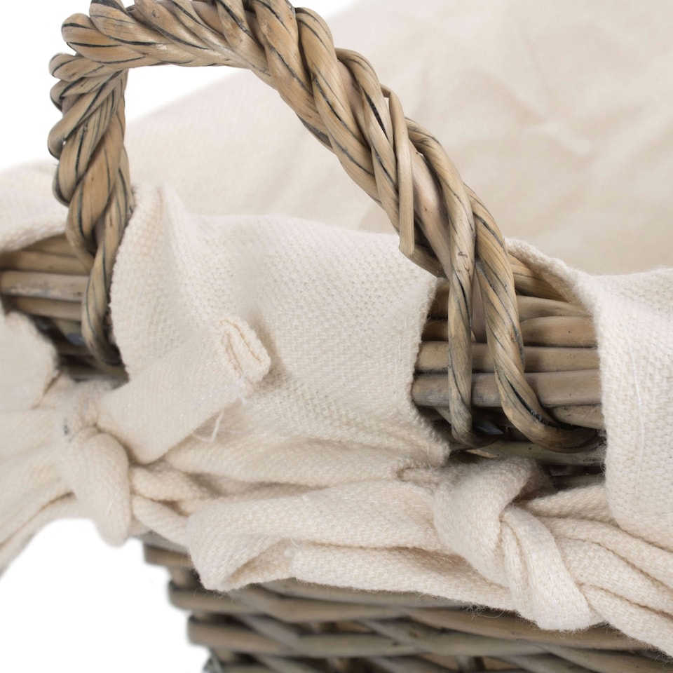 image 1 of Antique Wash Wicker Handled Lined Storage Basket White | White | L