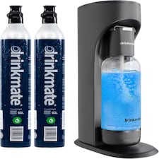 Drinkmate OmniFizz Soda Maker, Sparkling Water Maker with x2 60L CO2 Canisters - Black