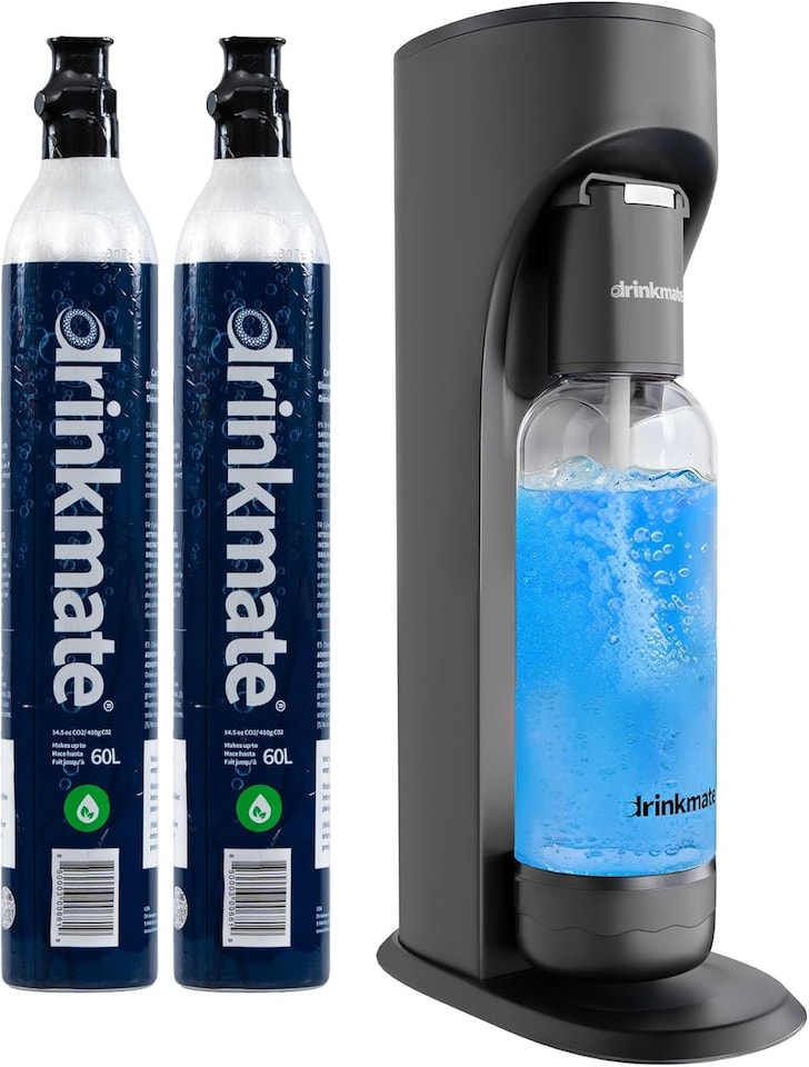 image 1 of Drinkmate OmniFizz Soda Maker, Sparkling Water Maker with x2 60L CO2 Canisters - Black