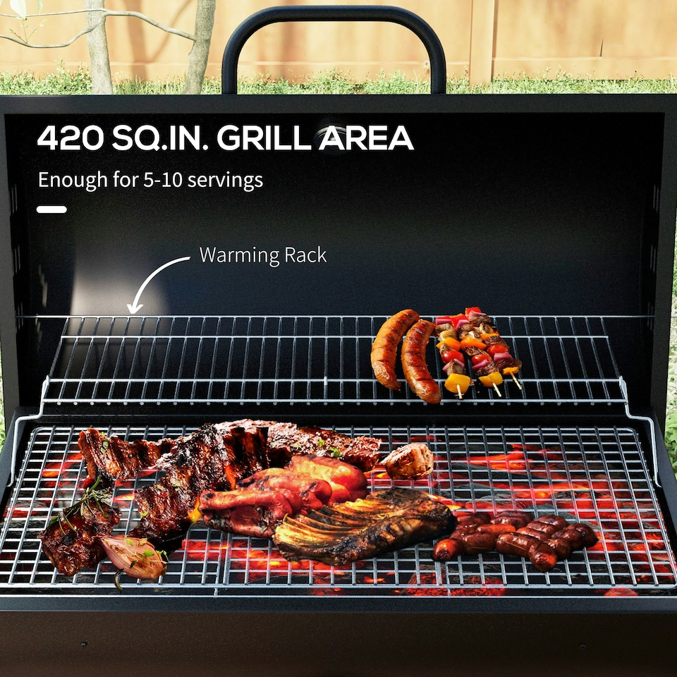 image 1 of Outsunny Barrel Charcoal Barbecue BBQ Grill Trolley W/ Ash Catcher Thermometer
