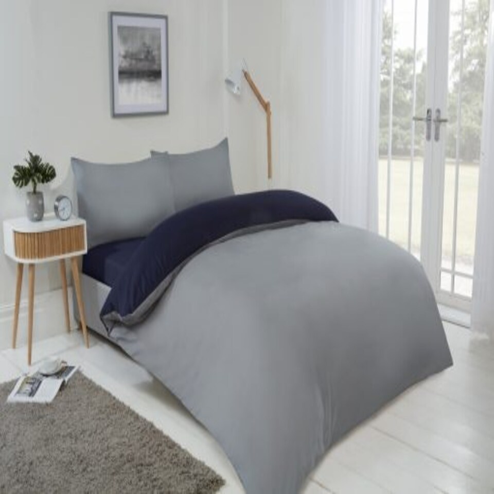 image 1 of Brights Reversible Duvet King Bed NavyGrey