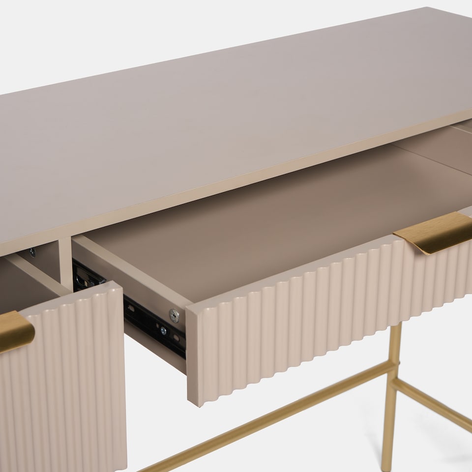 image 1 of OHS Ribbed Dressing Table Vanity Makeup Desk with 3 Drawers | Bronze | Natural