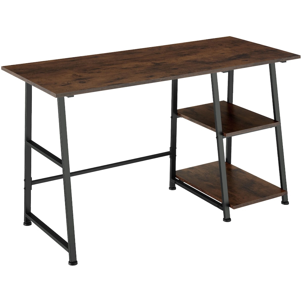 image 1 of Desk Paisley - trapezoidal frame, shelf with 2 storage compartments | Brown | Industrial wood dark, rustic | 120 x 50 x 73,50 cm | 1