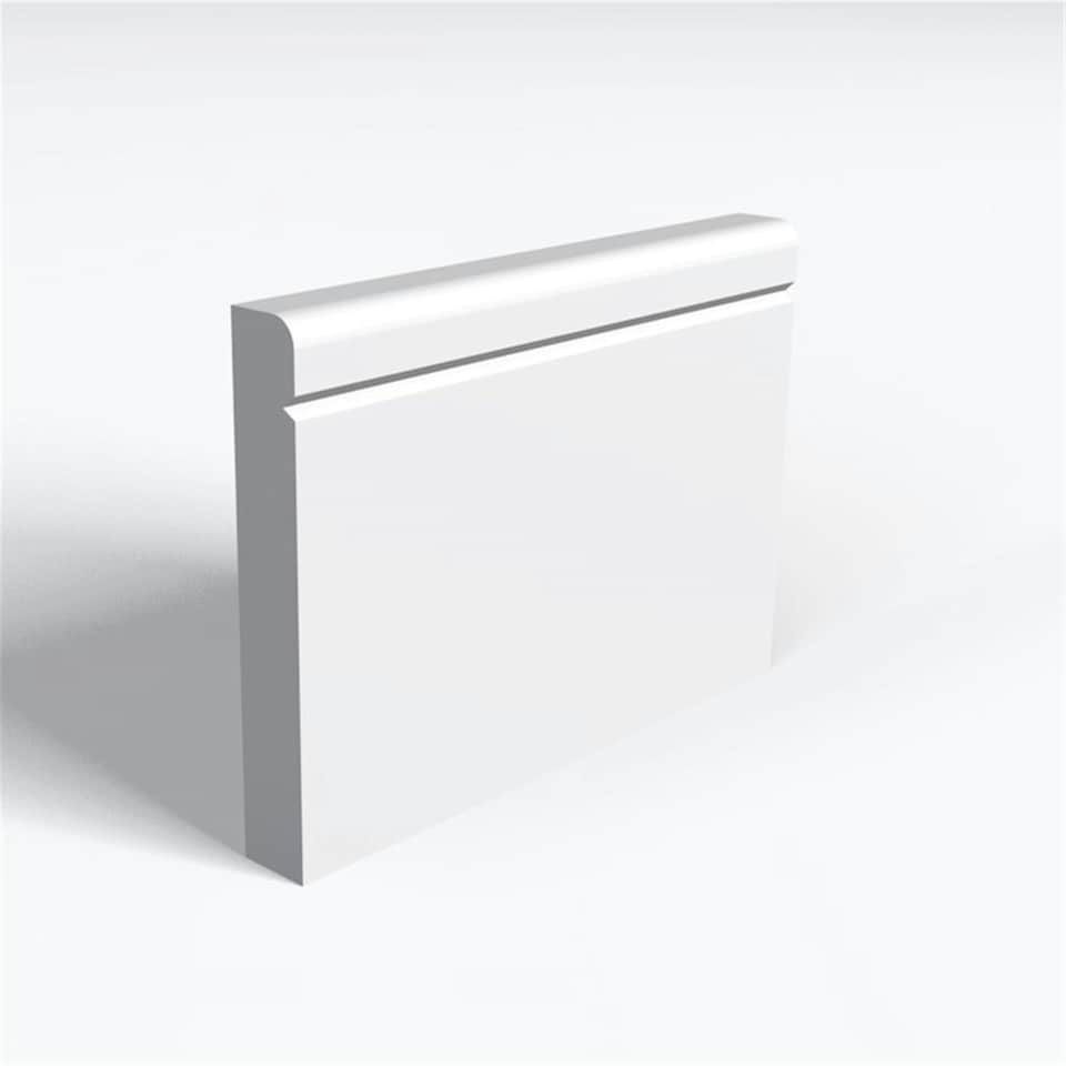 Pack of 5 (Total 5 Units) - MDF Primed Pencil Round 1 V Groove Skirting Board - 25mm (T) x 194mm (H) x 4200mm (L)