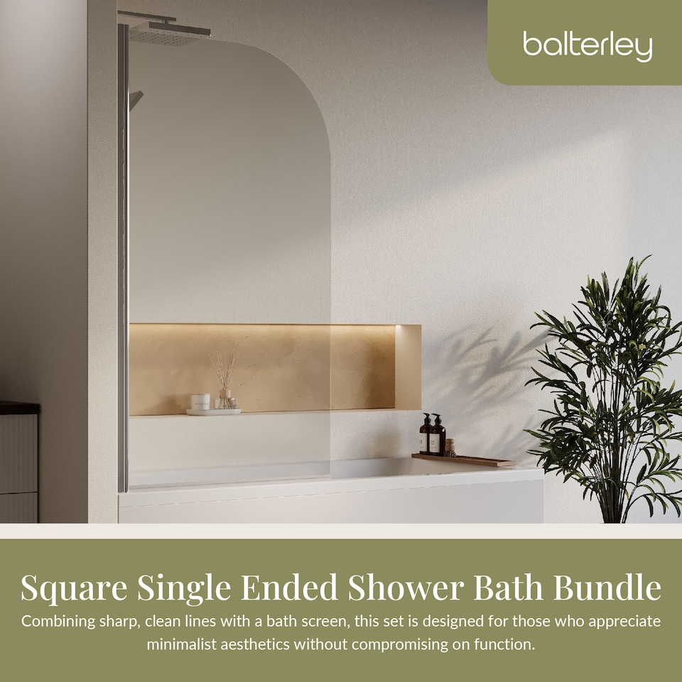 image 1 of Square 1700x750 Single Ended Bath - Panel & Chrome Round Corner Screen