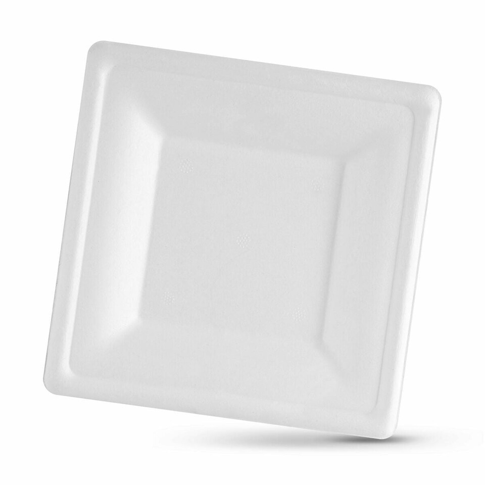 image 1 of Plate set Algon Disposable White Sugar Cane Squared 20 cm (12 Units) N/A