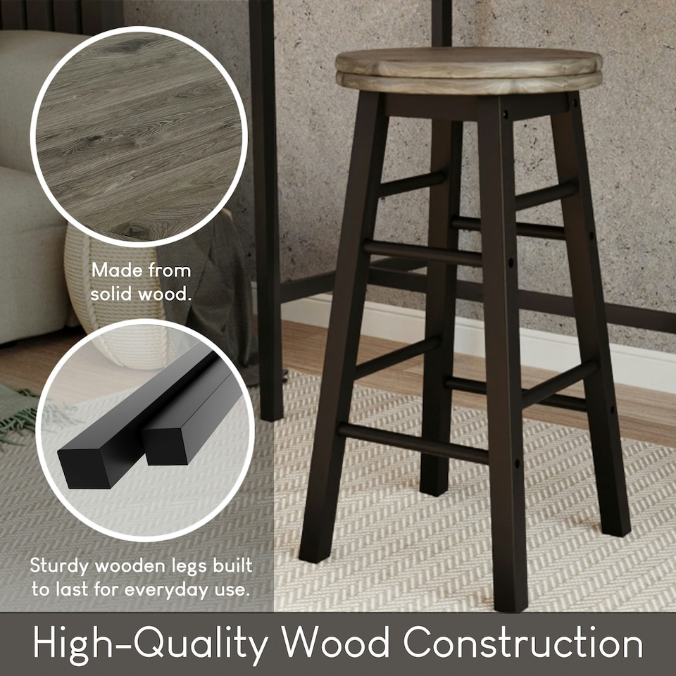 image 1 of Chef Vida Wooden Revolving Bar Stool, Black - Set of 2