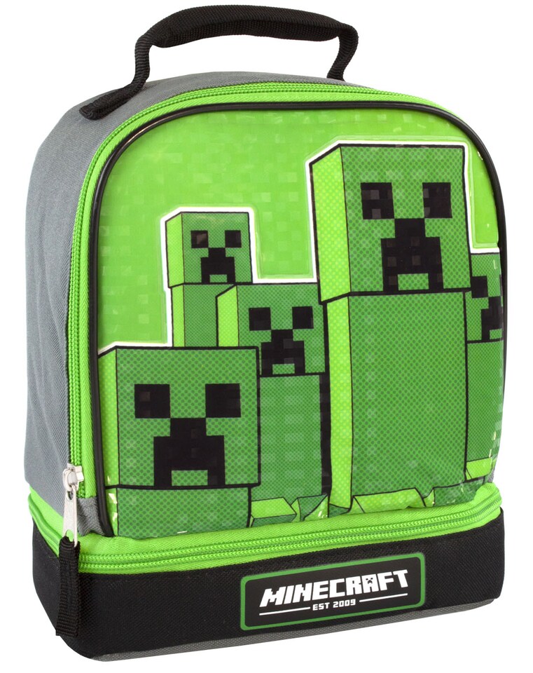 image 1 of Minecraft Lunchbox for Kids | Embark on Boys and Girls Creeper Adventure | Green Zip Compartment Food Bag | Iconic Game Merchandise in One Size Fun | Carry The Pixelated Adventure Every Day