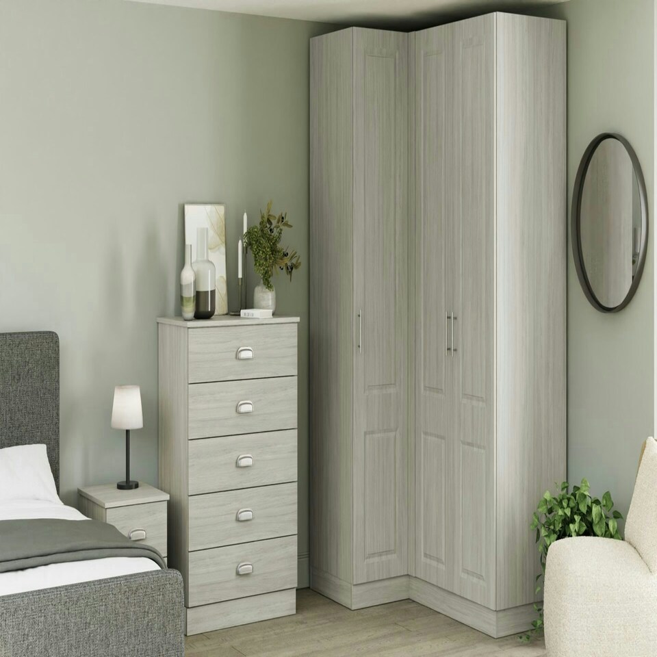image 1 of Classic Square Panel Urban Oak Double Wardrobe with Single Rail & Shelves Brown