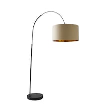 ValueLights Louis Beige with Metallic Gold Inner Shade Black Arched Stem Curved Floor Lamp | Cream