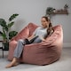image 2 of Natalia Velvet Adults Bean Bag Armchair and Pouffe, Ready Filled Large Beanbag and Footstool Dusk Pink | Pink | Dusk Pink | XL | 2