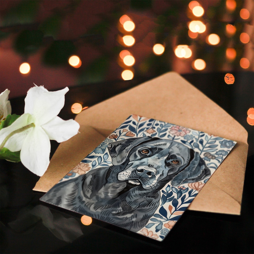 image 1 of Greeting Card Dog Lover Labrador Retriever Floral Watercolour Birthday