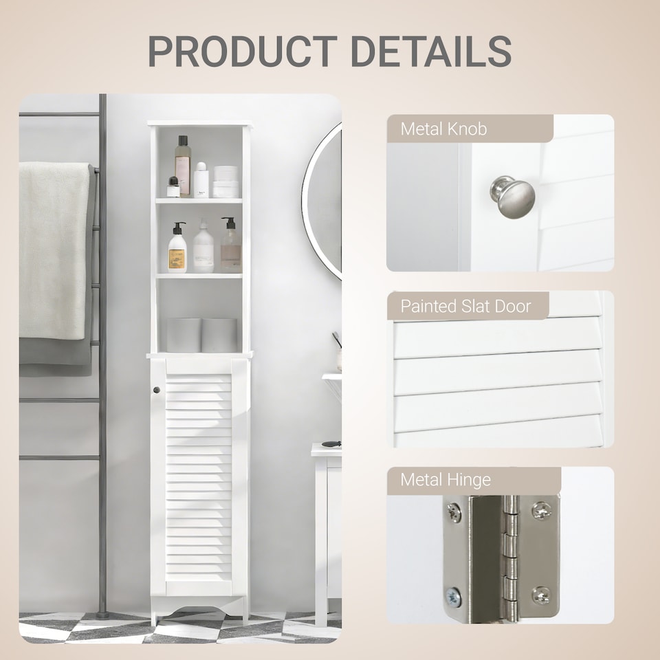 image 1 of HOMCOM 165cm Freestanding Slimline Bathroom Storage Cabinet w/ 6 Shelves White