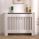 image 3 of Oypla Medium White Wooden Slatted Grill Radiator Cover MDF Cabinet