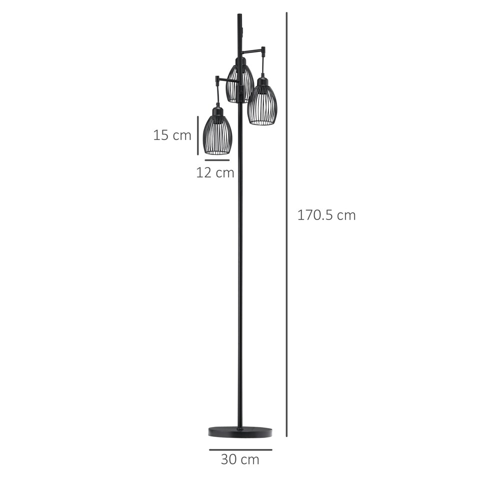 image 1 of HOMCOM Industrial 3-Light Floor Lamp Dimmable Standing Lamp for Living Room