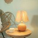 image 1 of ValueLights Sebby Pair of Ceramic Globe Textured Table Lamps with Raffia Lamp Shades and LED Bulbs Orange