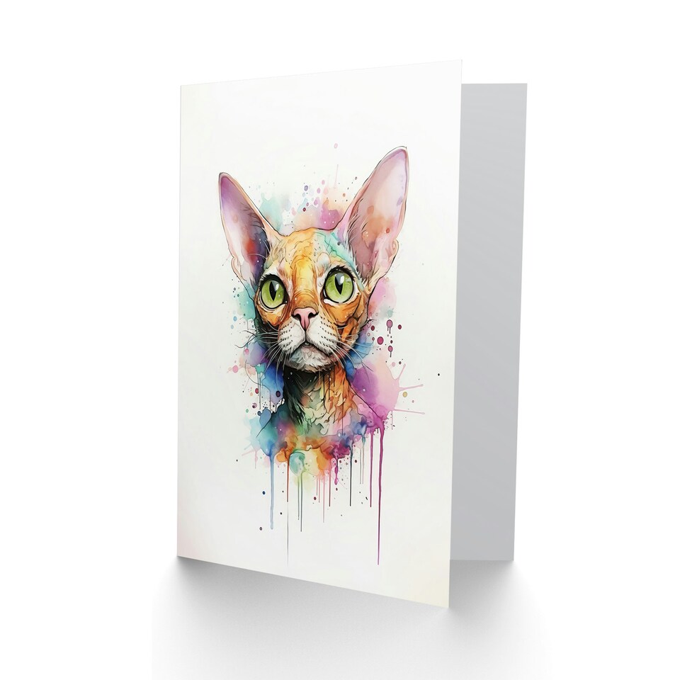 image 1 of Devon Rex Cat Lovers Gift Watercolour Pet Art Card