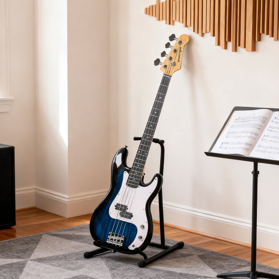 image 1 of SPORTNOW 4 String Full Size Electric Bass Guitar for Beginner with Amp, Blue | Blue