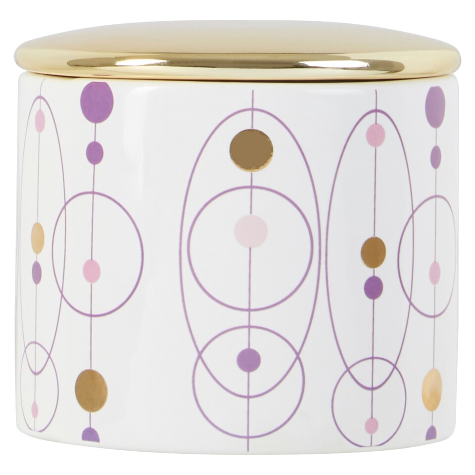 image 1 of Interiors By Premier Dolomite Cotton Ball Canister,White Glazed Holder,Bathroom Cotton Ball Container With Golden Airtight Lid