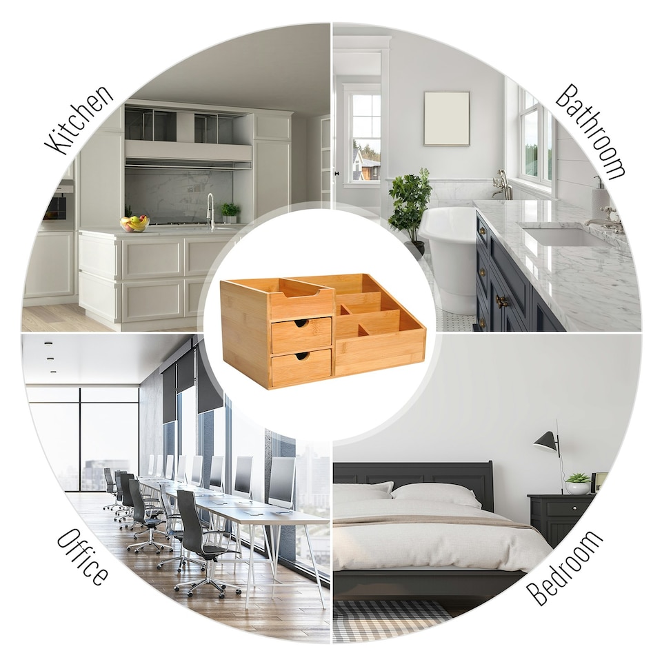 image 1 of HOMCOM Organiser Holder Multi-Function Storage Caddy Drawers Natural Bamboo