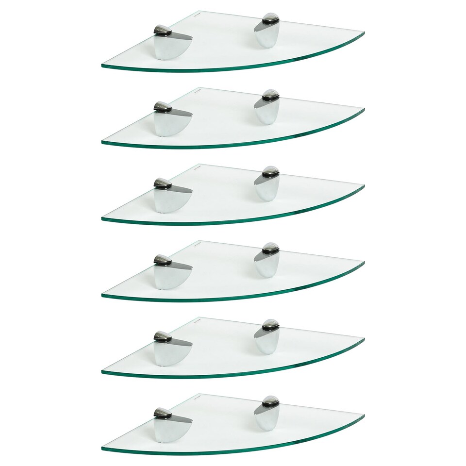 image 1 of Harbour Housewares 6x Floating Glass Corner Shelves - 30cm - Silver Brackets - Bathroom Shower Storage Vanity Display Unit Shelf | Silver | Clear/Chrome | 30 x 30 x 0.5 CM | 6