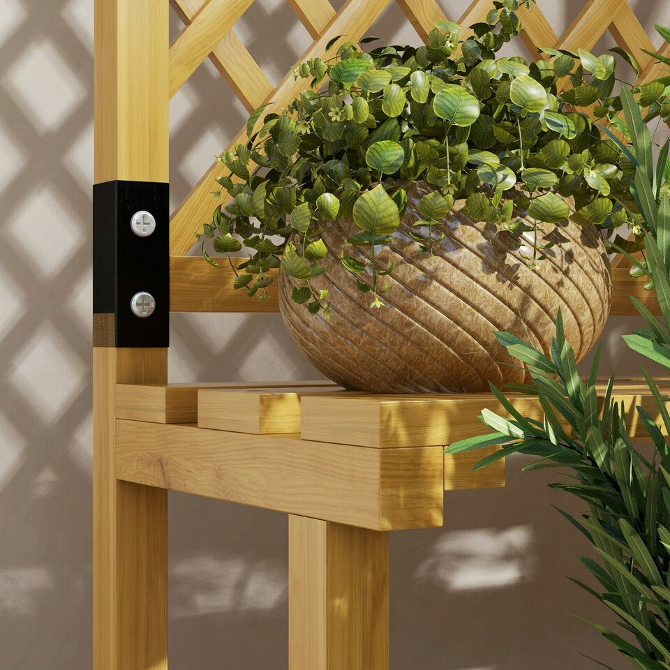 image 1 of Outsunny Wooden Plant Stand with Trellis for Climbing Plants, Yellow 