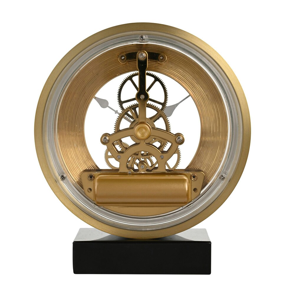 image 1 of Wm.Widdop Round Skeleton Clock on Base Gold