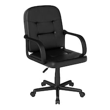 COSTWAY Leather Office Chair PU Upholstered Swivel Chair Black