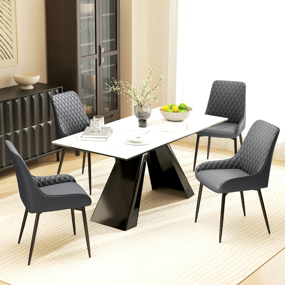 image 1 of HOMCOM Set Of 2 Quilted PU Leather Dining Chairs w/ Metal Frame 4 Legs Grey