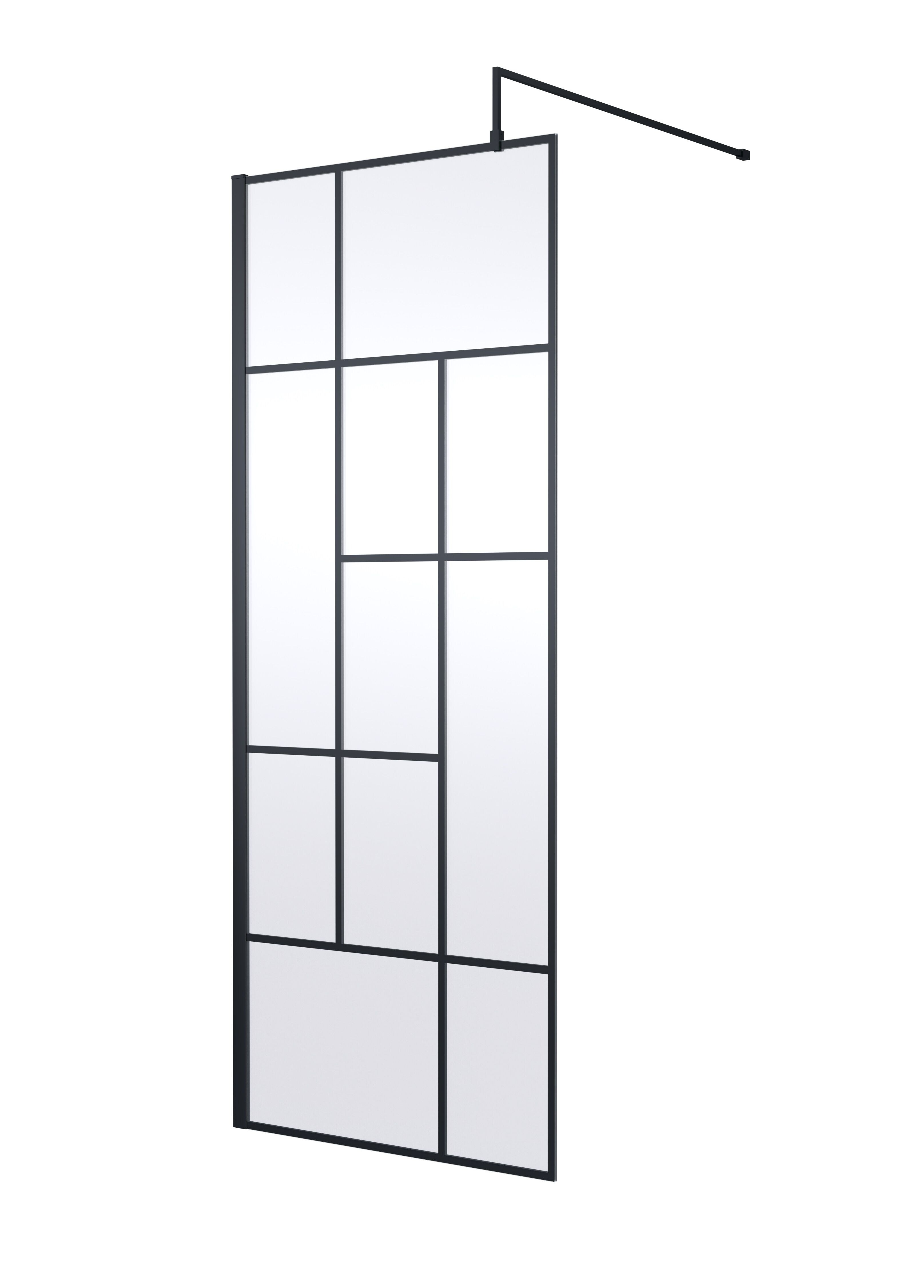 Balterley Rolleston Contemporary Bathroom Abstract Frame Design 8mm Glass Wetroom Screen, 1950 x 800 x 14mm, Matt Black