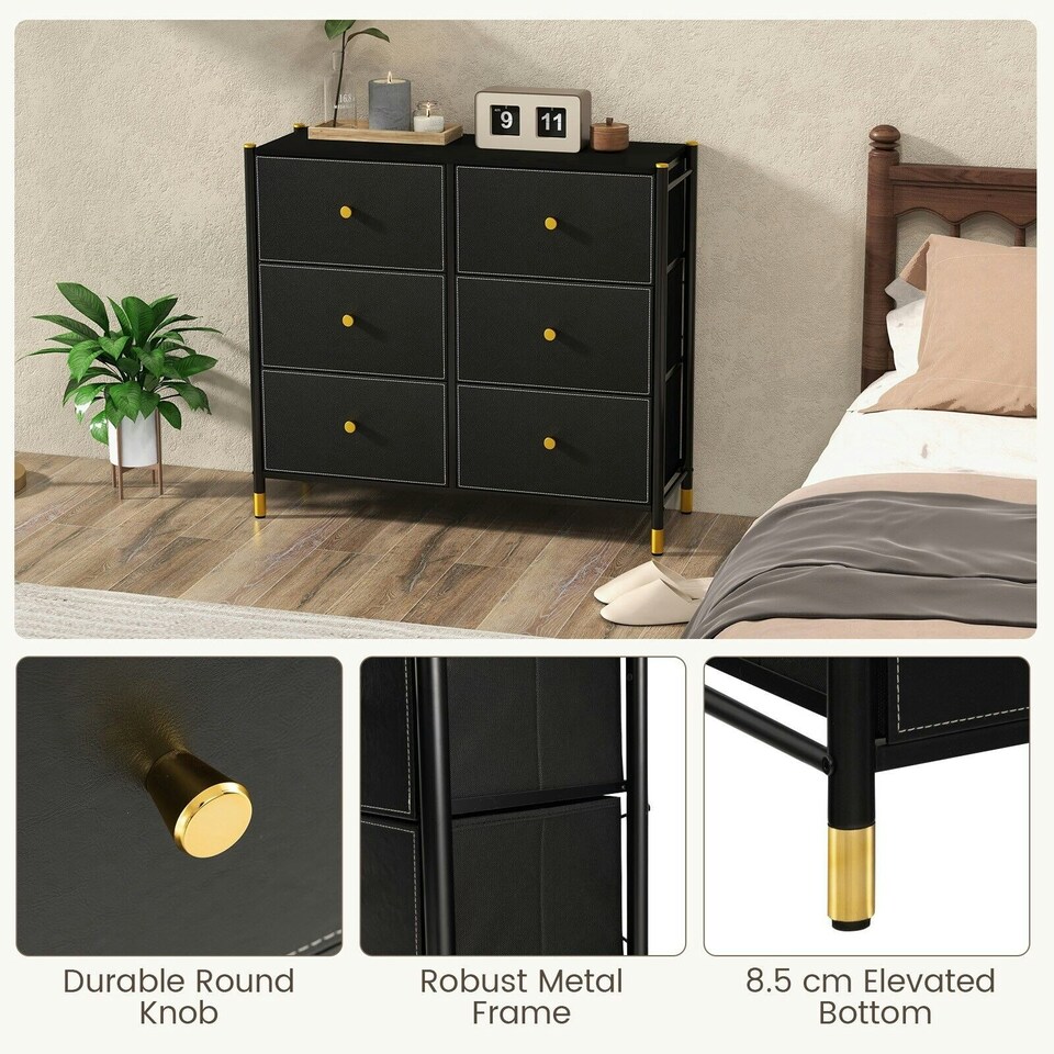image 1 of COSTWAY 6 Drawers Dresser Organizer Chest of Drawers Black