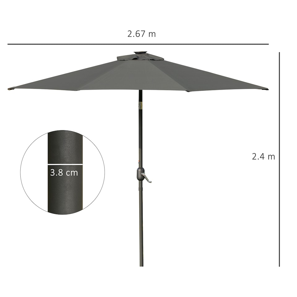 image 1 of Outsunny 2.7m Patio Garden Umbrella Outdoor Parasol Outdoor Market Table Umbrella with Tilt Crank and 24 LEDs Lights Grey