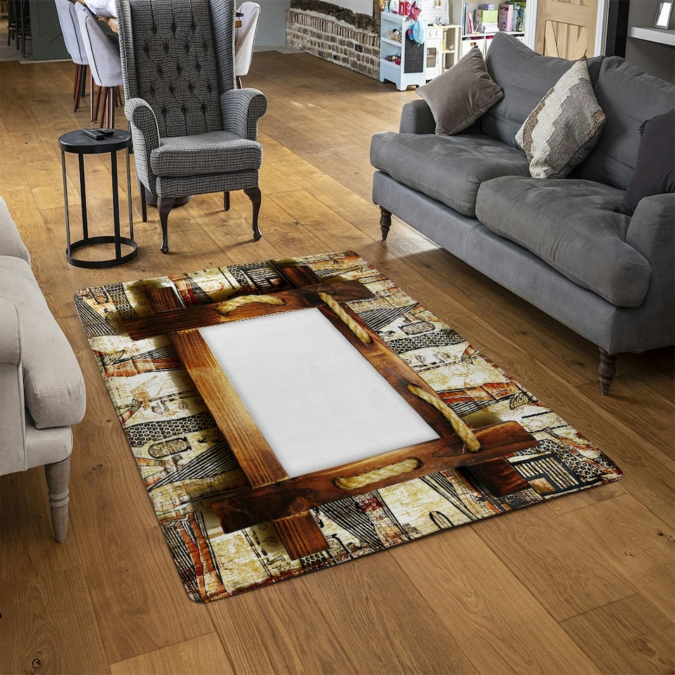 image 1 of Rustic Egyptian Wooden Frame (Rug) Brown | Large: 140x200cm