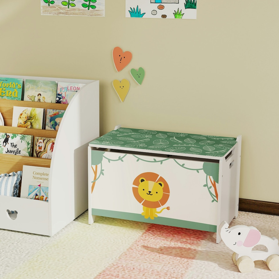 image 1 of AIYAPLAY Toy Box with Lid, Safety Hinges for Kids, Nursery, Bedroom Green | White | 60L x 37W x 39Hcm