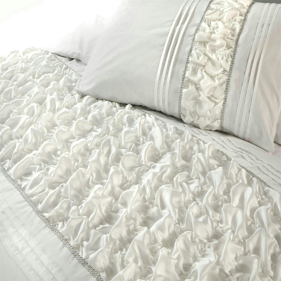image 1 of Aurora Crinkle Panel Duvet Cover Set White - King - White