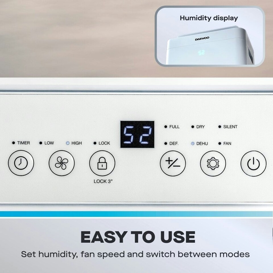 image 1 of 2-in-1 Daewoo 12L Dehumidifier & Air Purifier with Laundry, Quiet & Continuous Drain