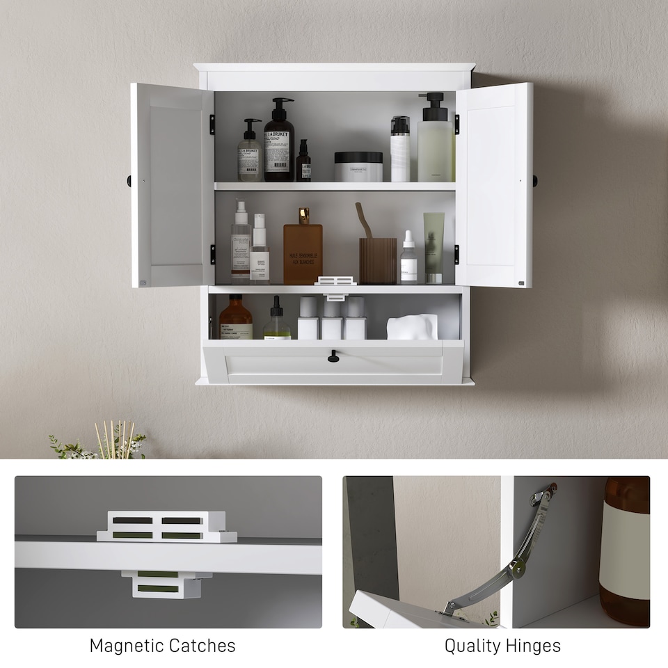 image 1 of HOMCOM Bathroom Cabinet Wall Mounted with Adjustable Shelf, White | White