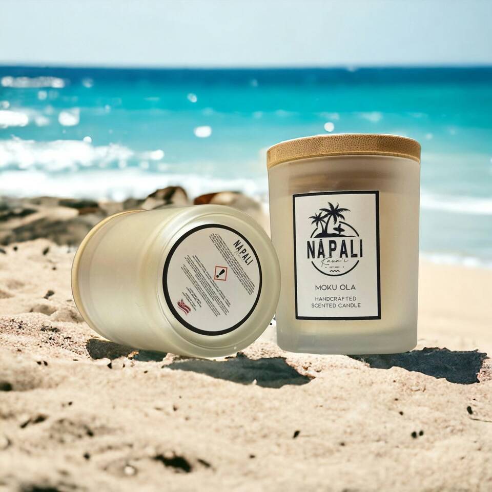 image 1 of NĀ PALI Handcrafted Hawaiian Candle | Crackling Wick | MOKU OLA | Coconut Island White | One Size