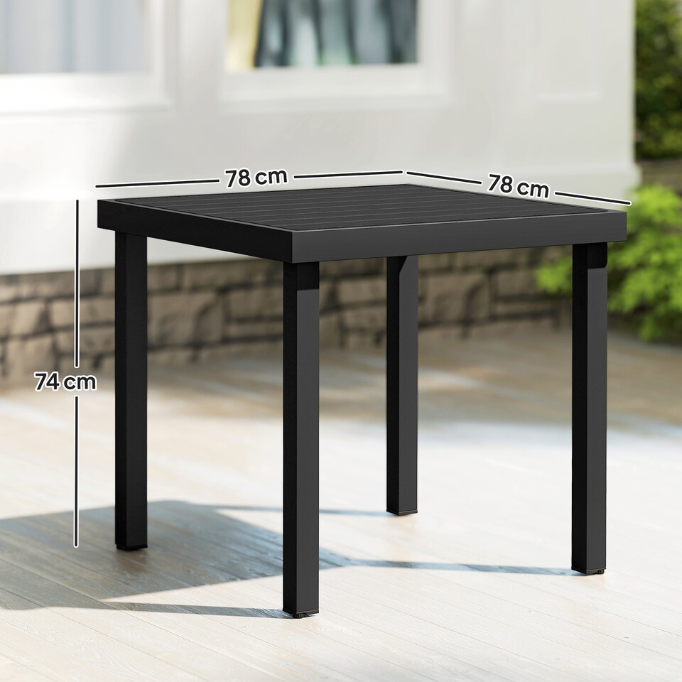 image 1 of Outsunny 78 cm Garden Dining Table for 4, Square Outdoor Side Table, Black | Black | Black