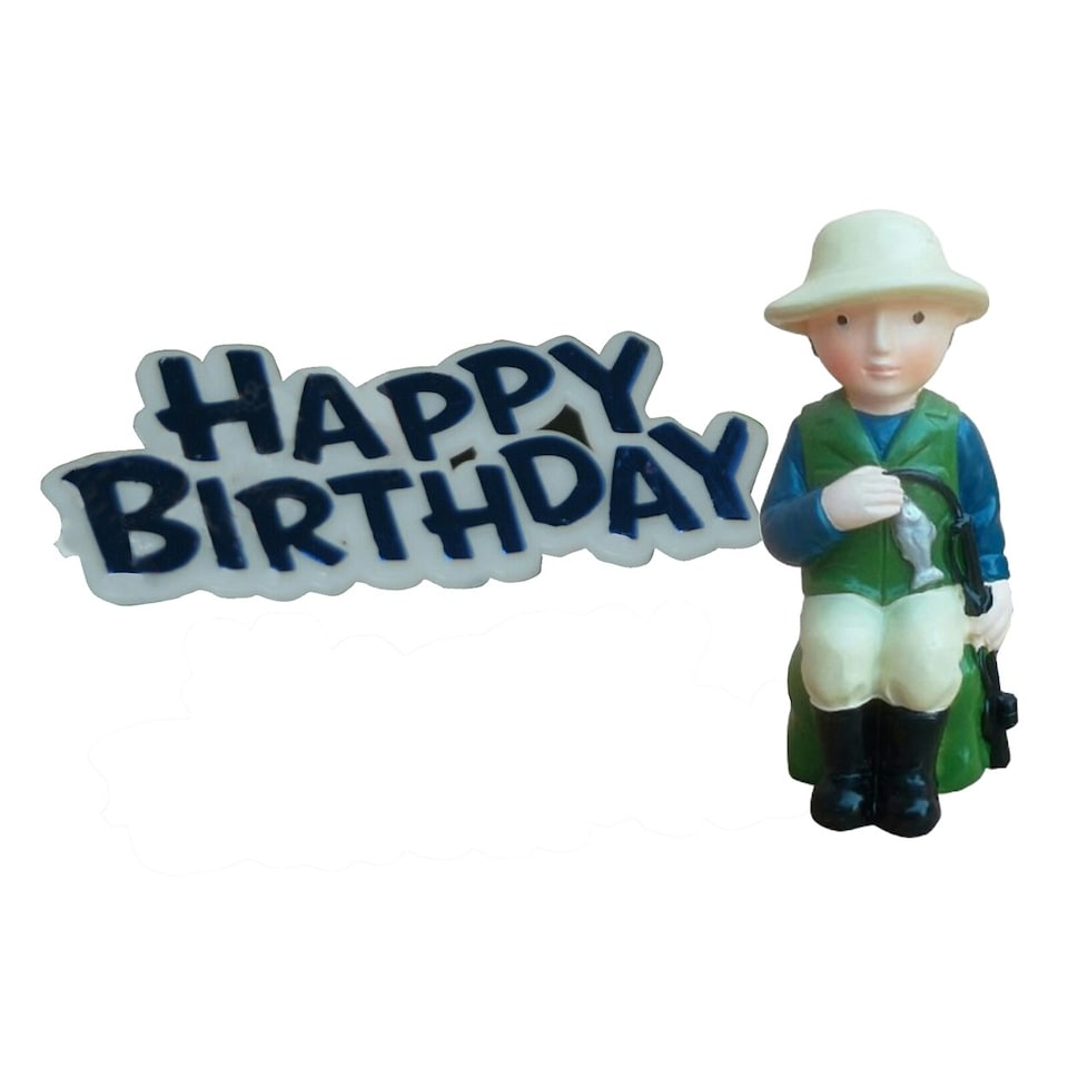 image 1 of Creative Fisherman Design Birthday Party Cake Topper - Green/Blue/Cream - One Size