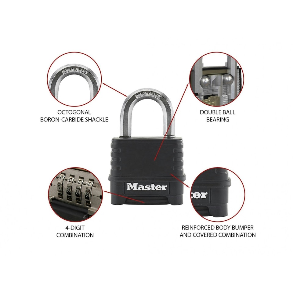 image 1 of Master Lock Excell 4-digit Black Finish Combination 50mm Padlock - Multi Colour - One Size