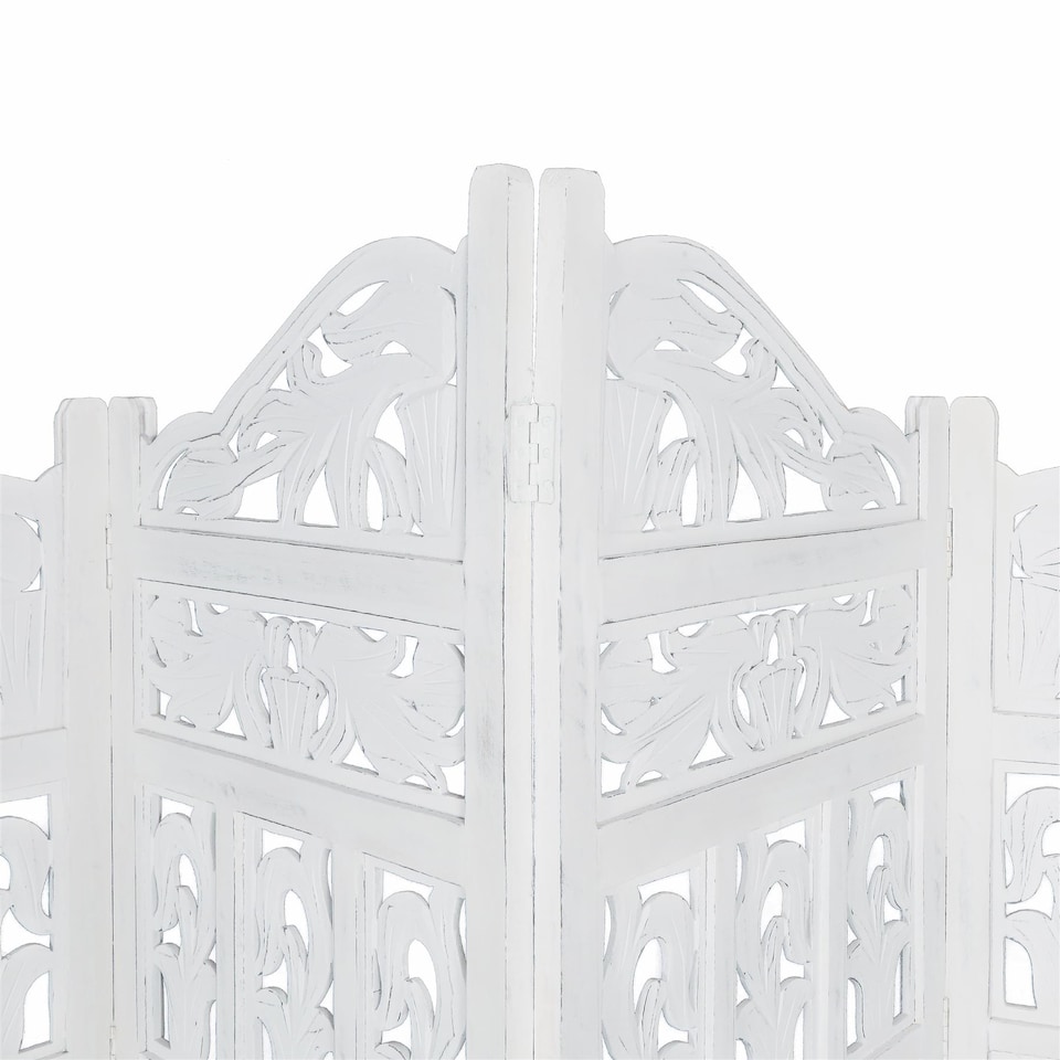 image 1 of 4 Panel Heavy Duty Carved  Screen Wooden Gamla Design Room Divider White 200 x 180 cm | White | White | 200 x 180 cm