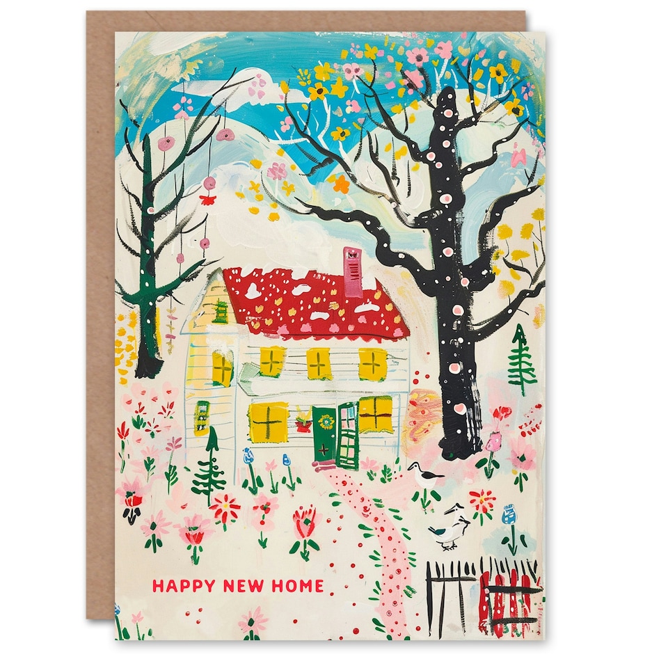image 1 of Housewarming Cottage Flower Landscape Woman New Home Card