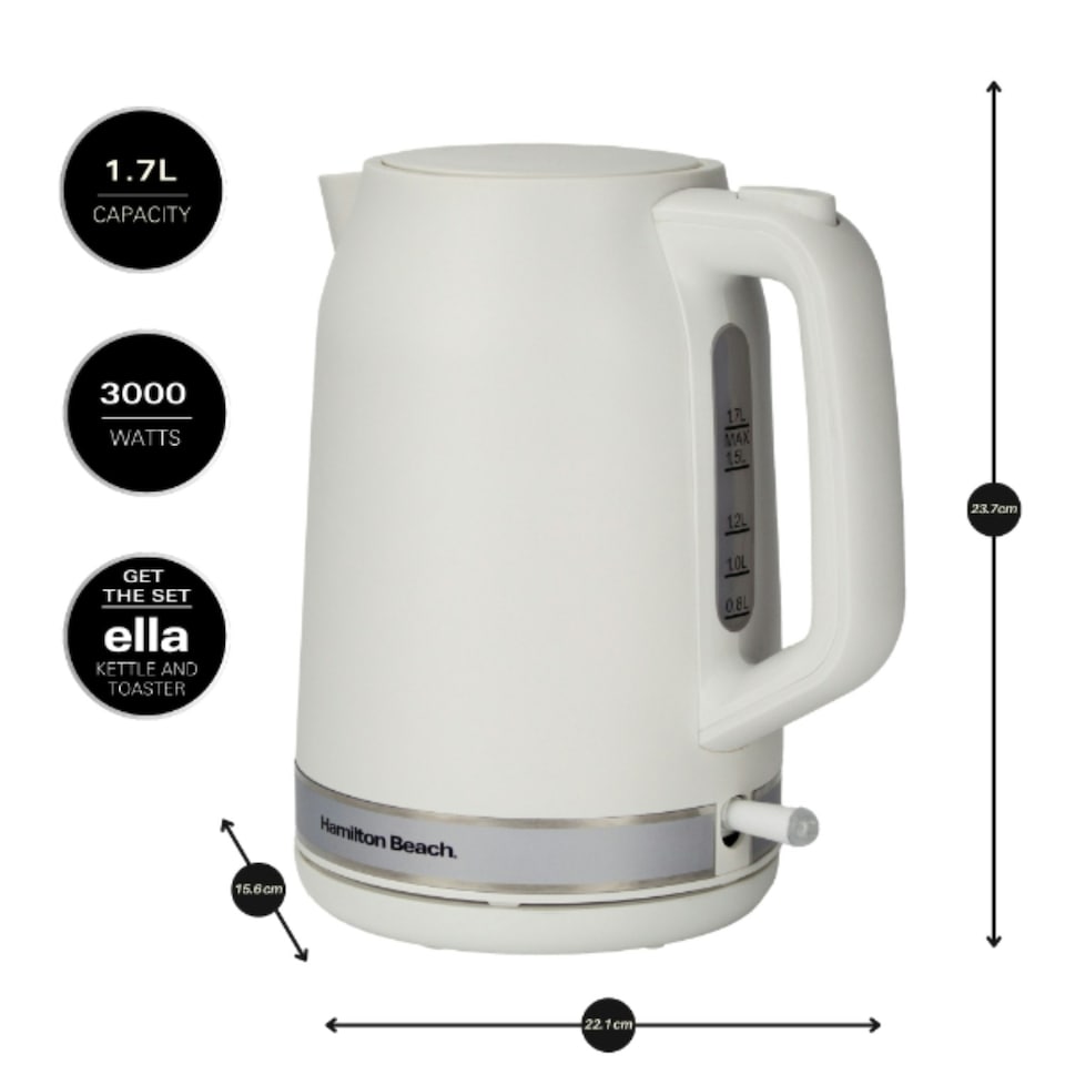 image 1 of Hamilton Beach 1.7L Kettle & 2 Slot Toaster Set - Ella Collection - Cream