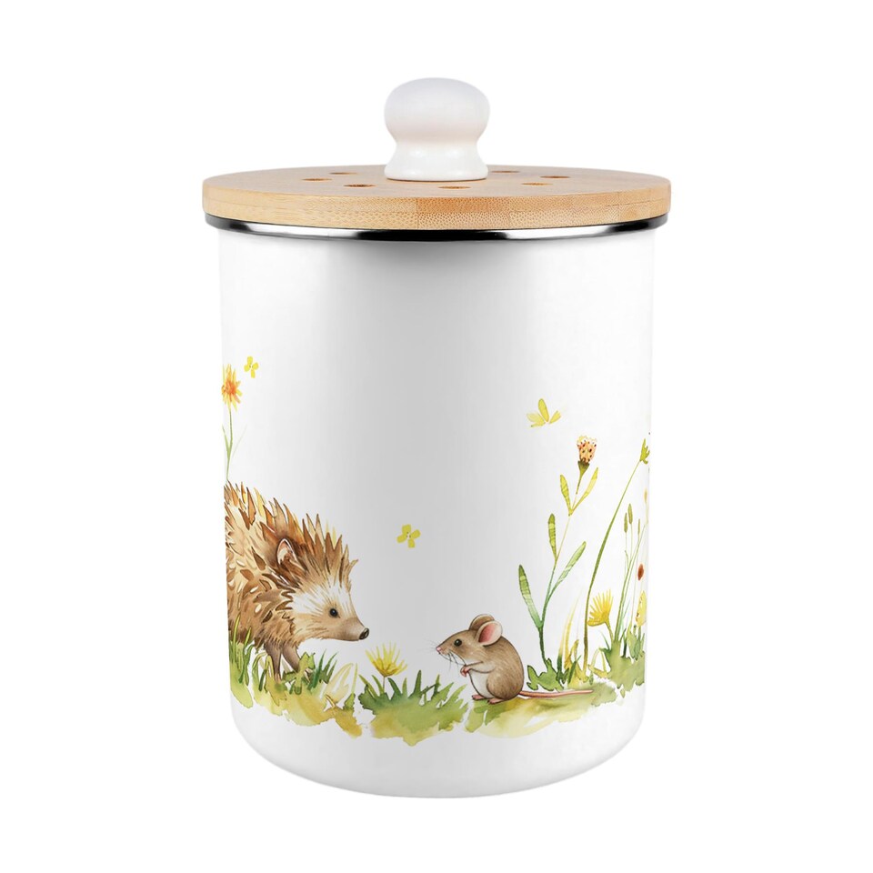 image 1 of Hedgehog & Mouse Food Waste Caddy - Metal 2L Decorative Kitchen Compost Bin