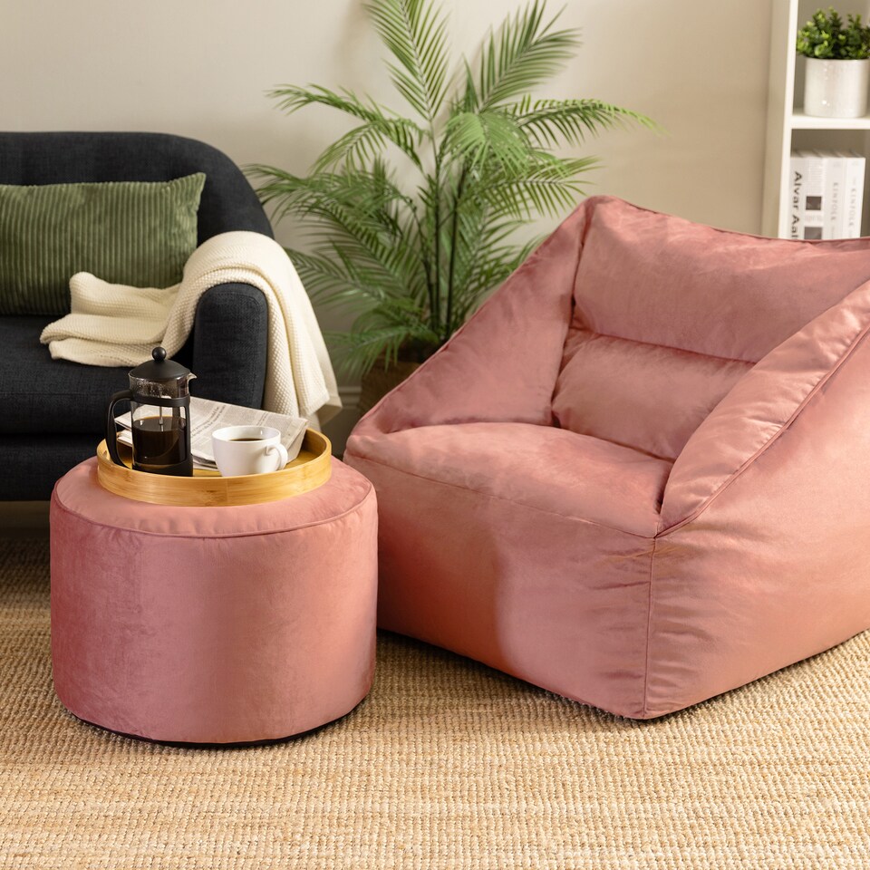 image 1 of icon Natalia  Velvet Armchair and Milano Round Footstool Bean Bag, Pink