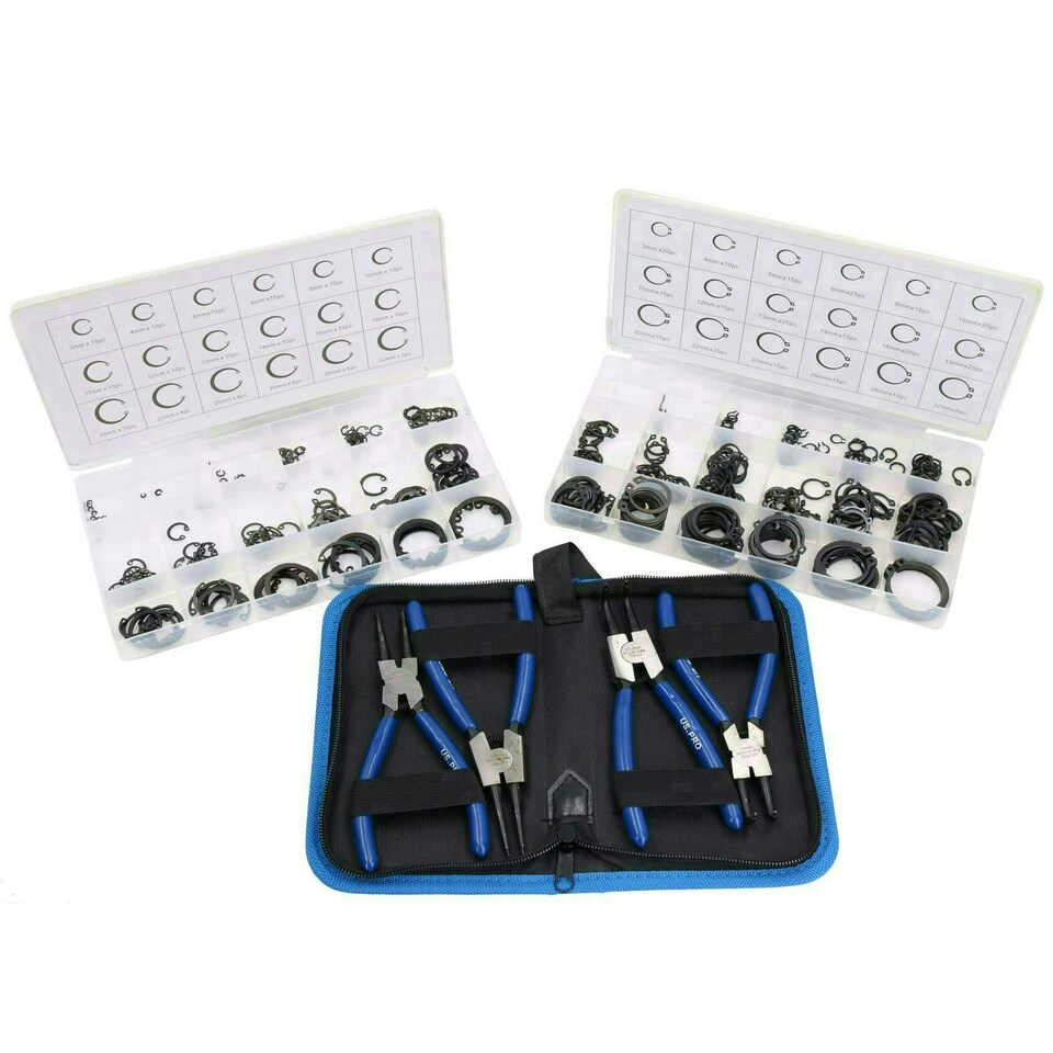 image 1 of 6" 150mm Circlip Pliers Internal & External + 480pc Circlip / Snap Ring Assortment