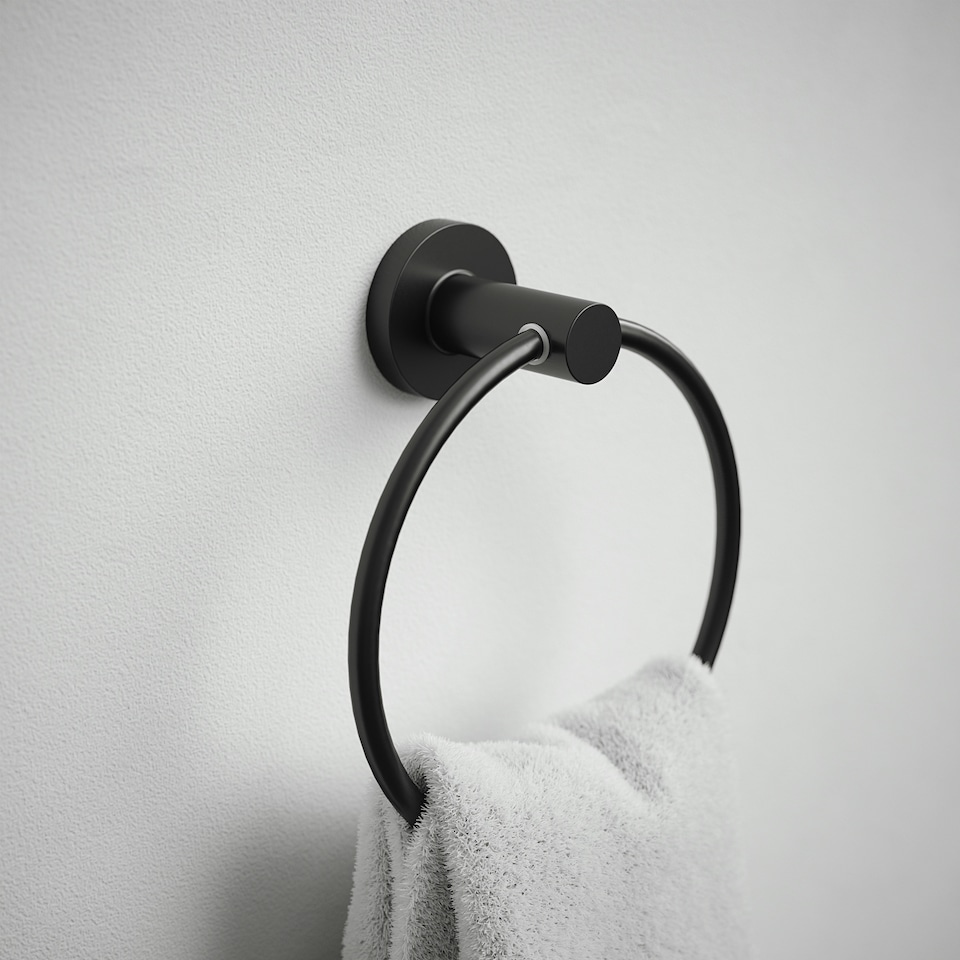 image 1 of Rothley Matt Black Round Towel Ring